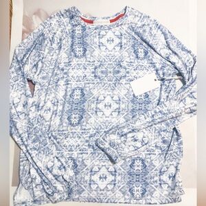 PJ Salvage long sleeve top soft blue white print NWOT